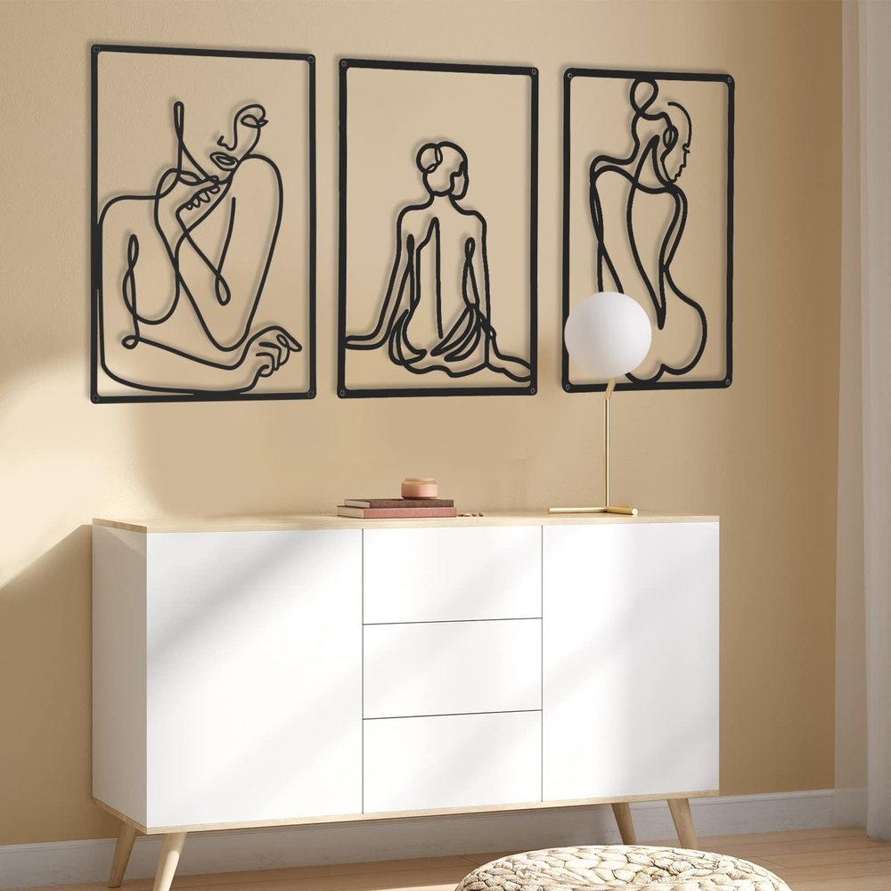 3 Pieces Metal Minimalist Abstract Woman Wall Art Line Drawing Wall Art Decor🙈